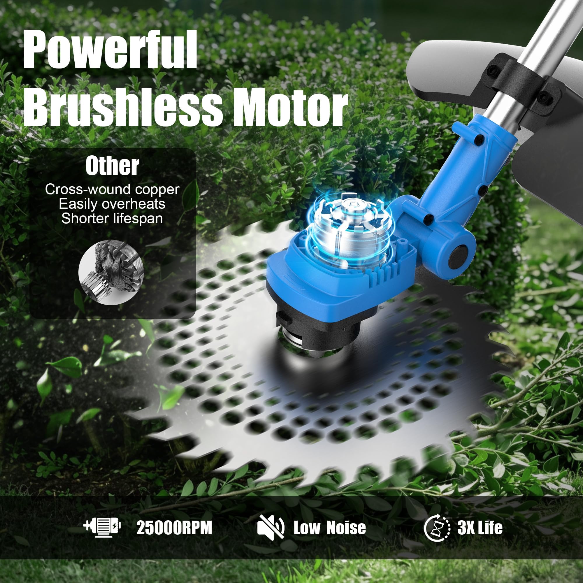 AZZUNO blade close-up highlighting 3-in-1 blades for versatile cutting performance