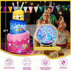 B&D inflatable cake staged in backyard creating inviting party atmosphere