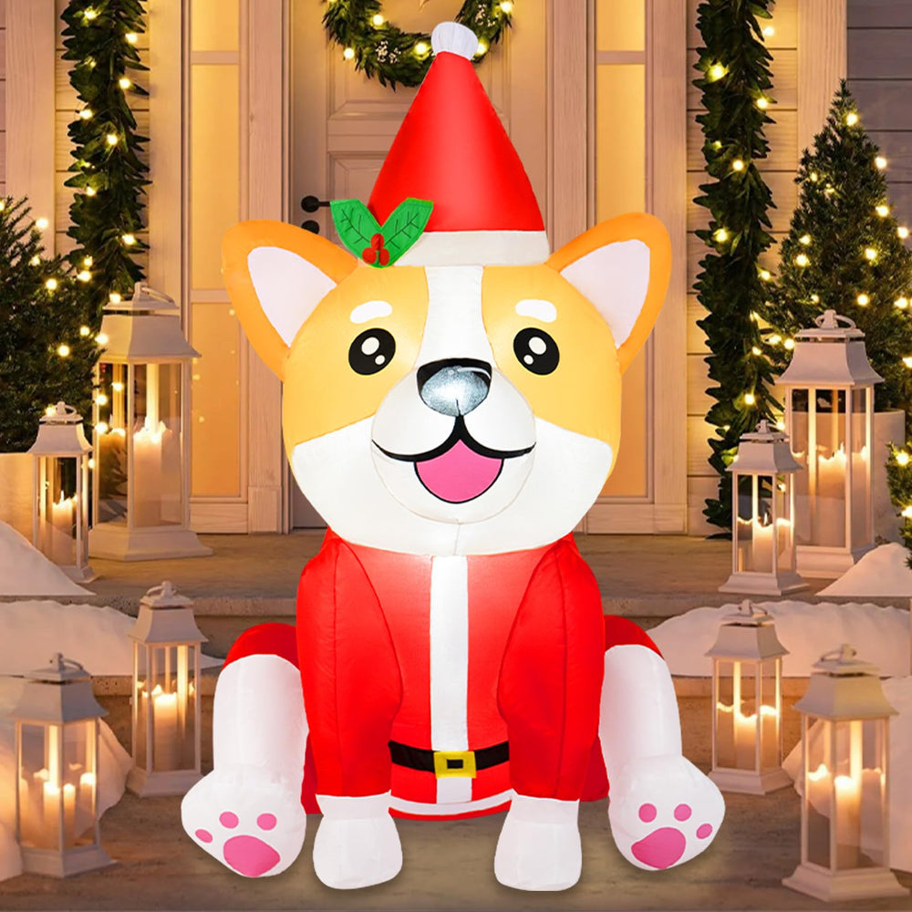 B&D corgi glowing at night with LEDs for bright holiday visibility
