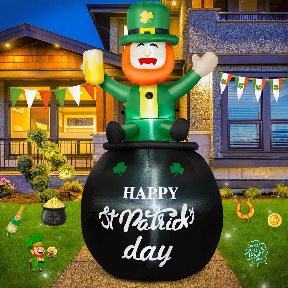 B&D leprechaun next to doorway showing true 6ft size