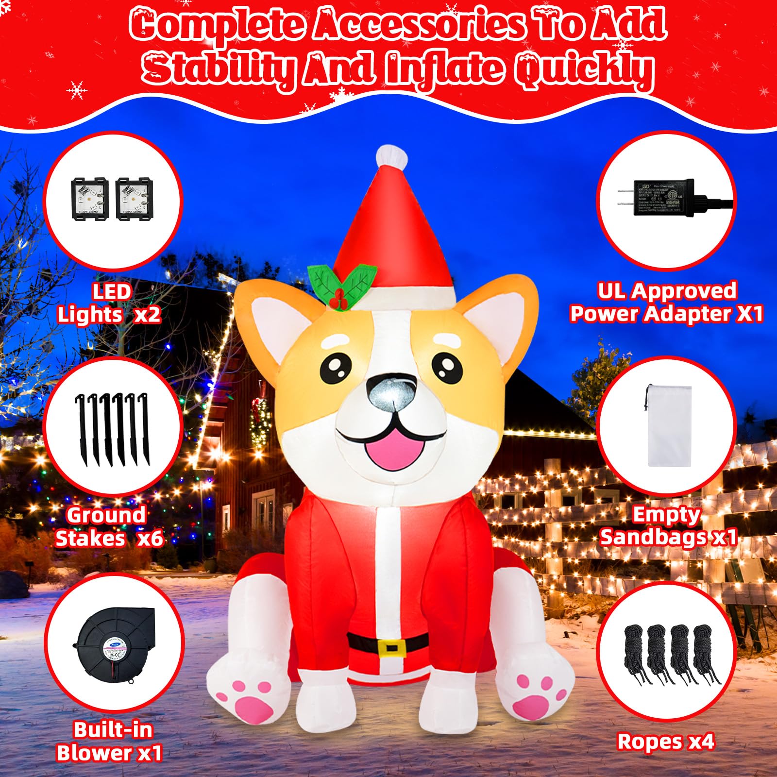 B&D corgi inflatable on patio adding festive decor to outdoor gathering