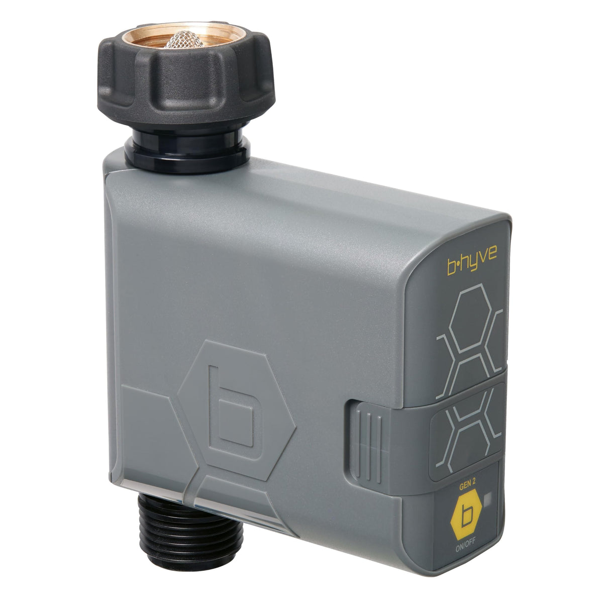 b hyve smart hose timer front view showing controls and weatherproof benefits