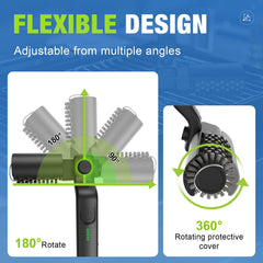 BabyNora electric brush in use on gas grill grates speeding up clean-up