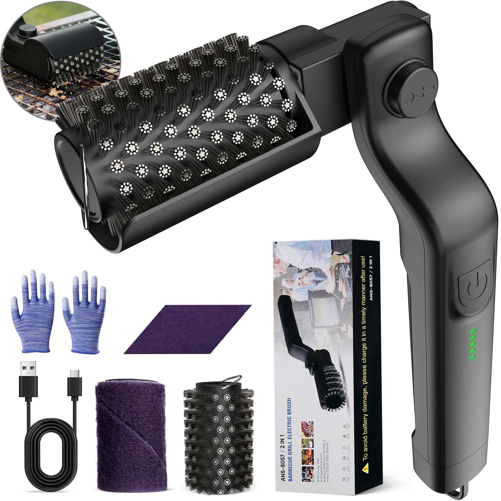 BabyNora front view showing cordless grill brush and ergonomic handle for easier cleaning