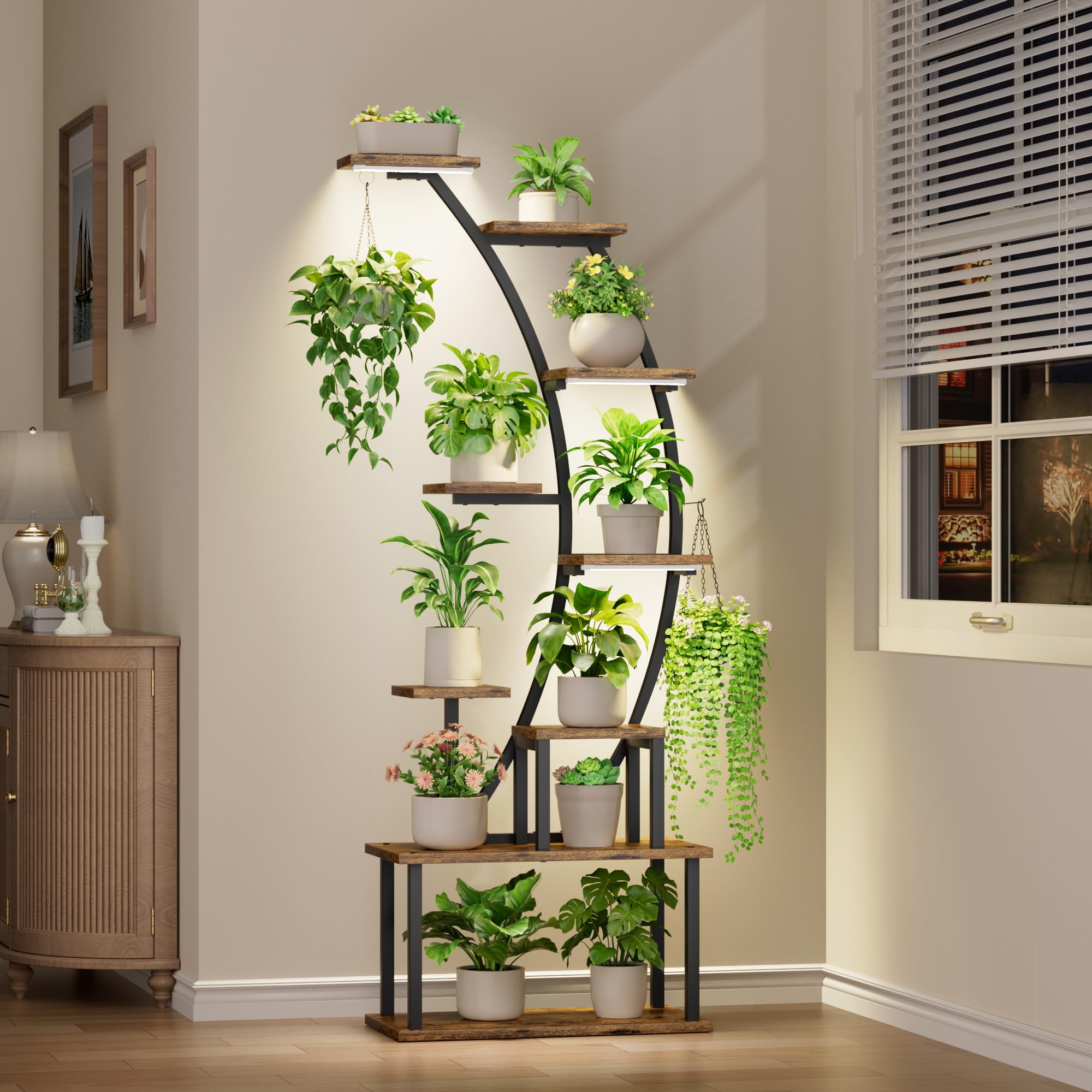 BACEKOLL front view of full 63-inch plant stand showing tiers and silhouette, enhances indoor greenery
