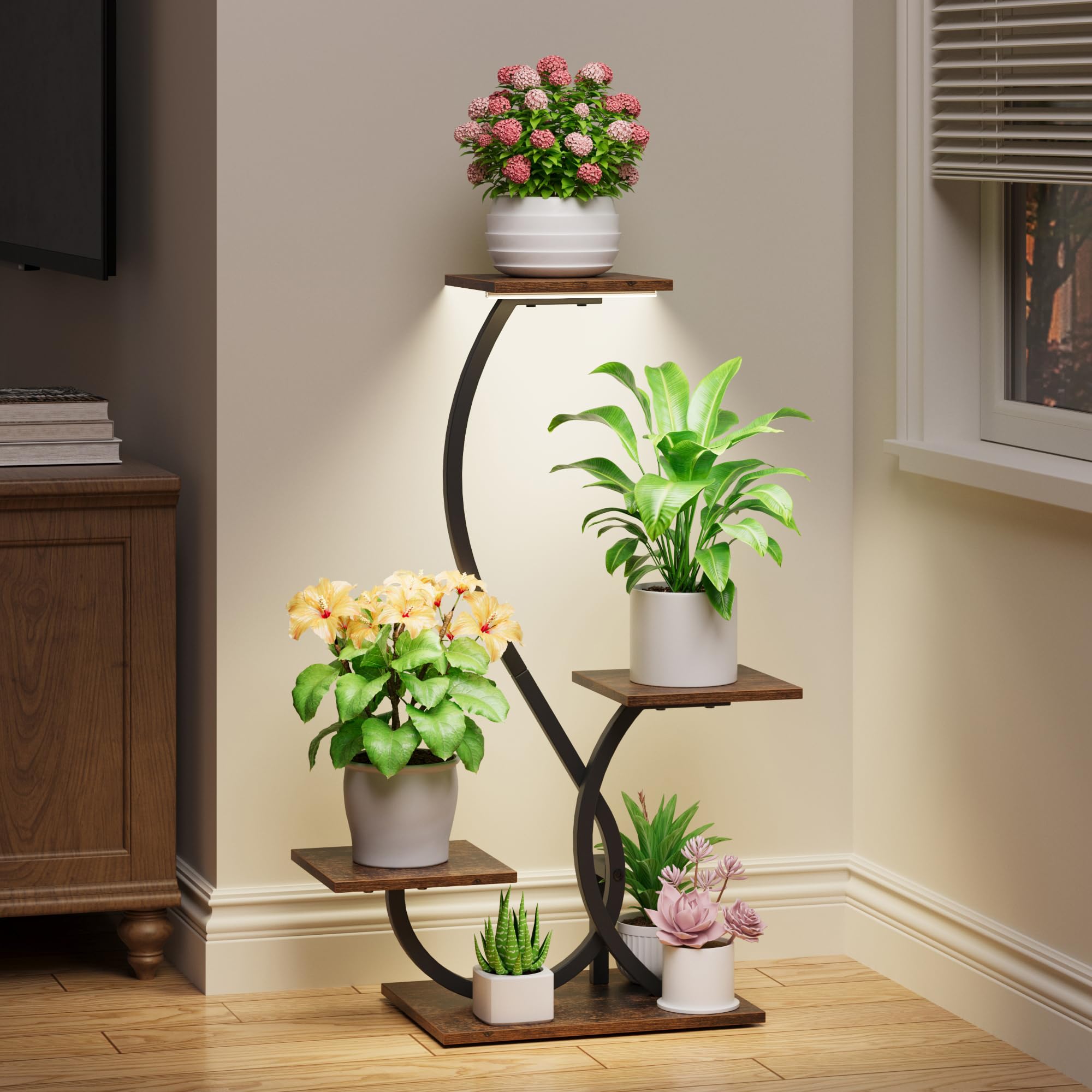 BACEKOLL front view of 4-tier plant stand showing tidy plant display and space saving