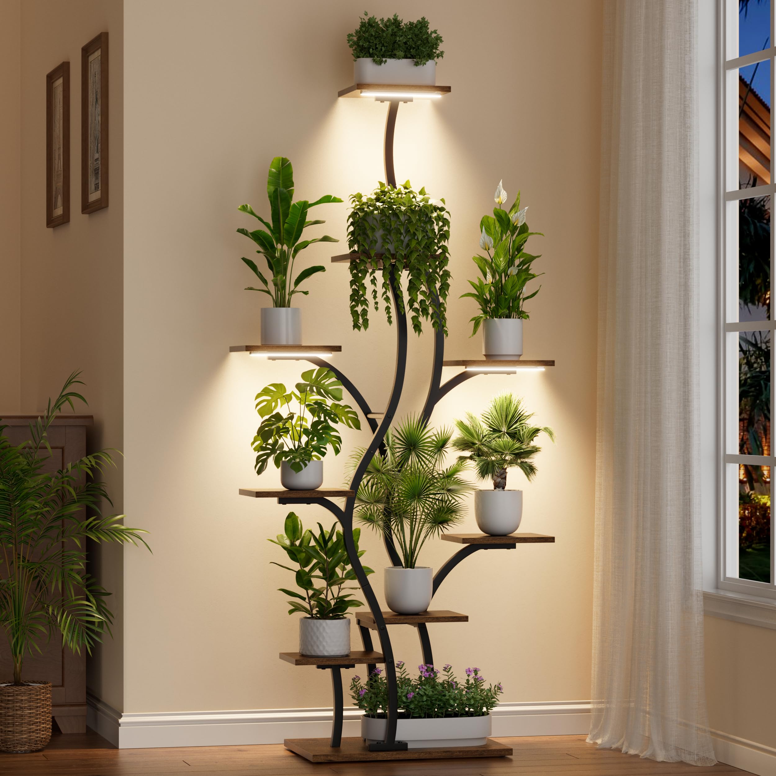 BACEKOLL front view of corner plant stand showing compact display benefit