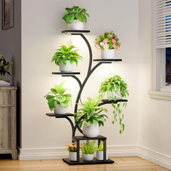 BACEKOLL front view of lighted plant stand showing organized greenery and stability