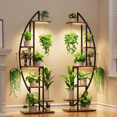 BACEKOLL front view of two-pack tall plant stands showing six tiers and curved half-moon shape for space-saving display