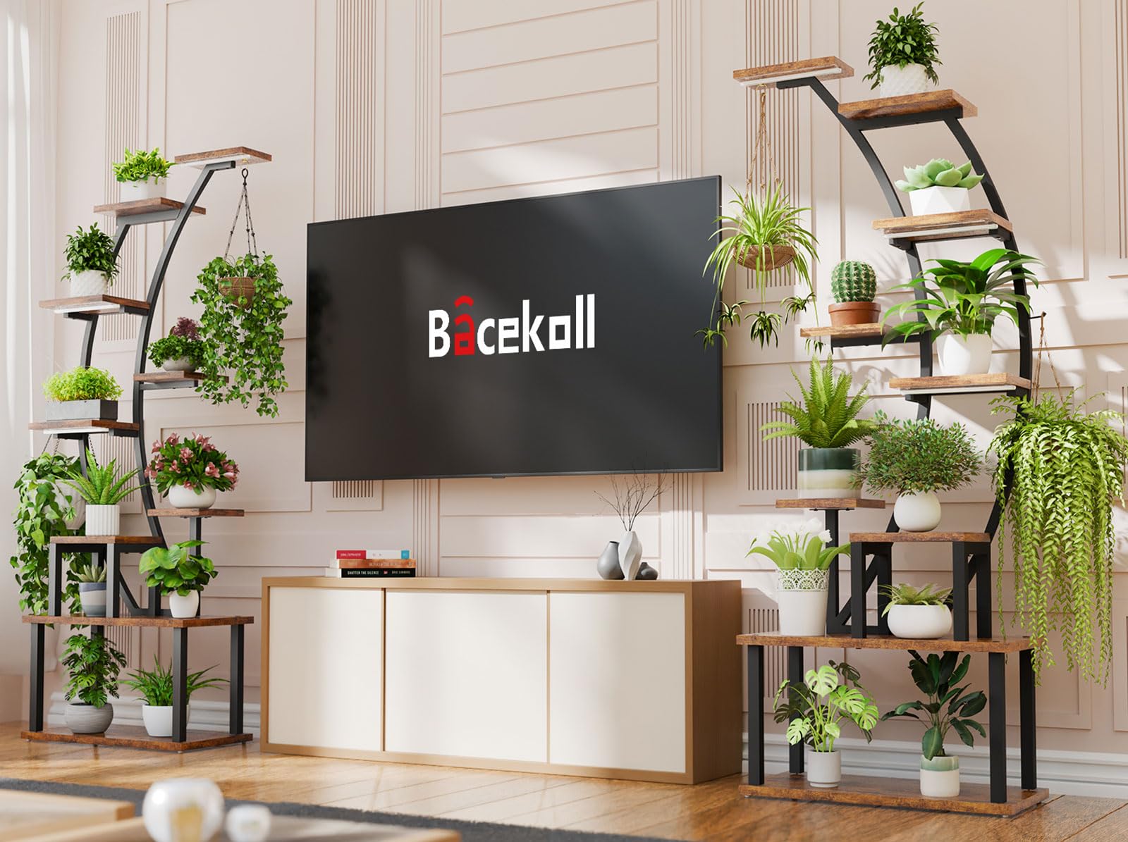 BACEKOLL hanging hooks holding trailing plants, maximizes space and adds visual movement