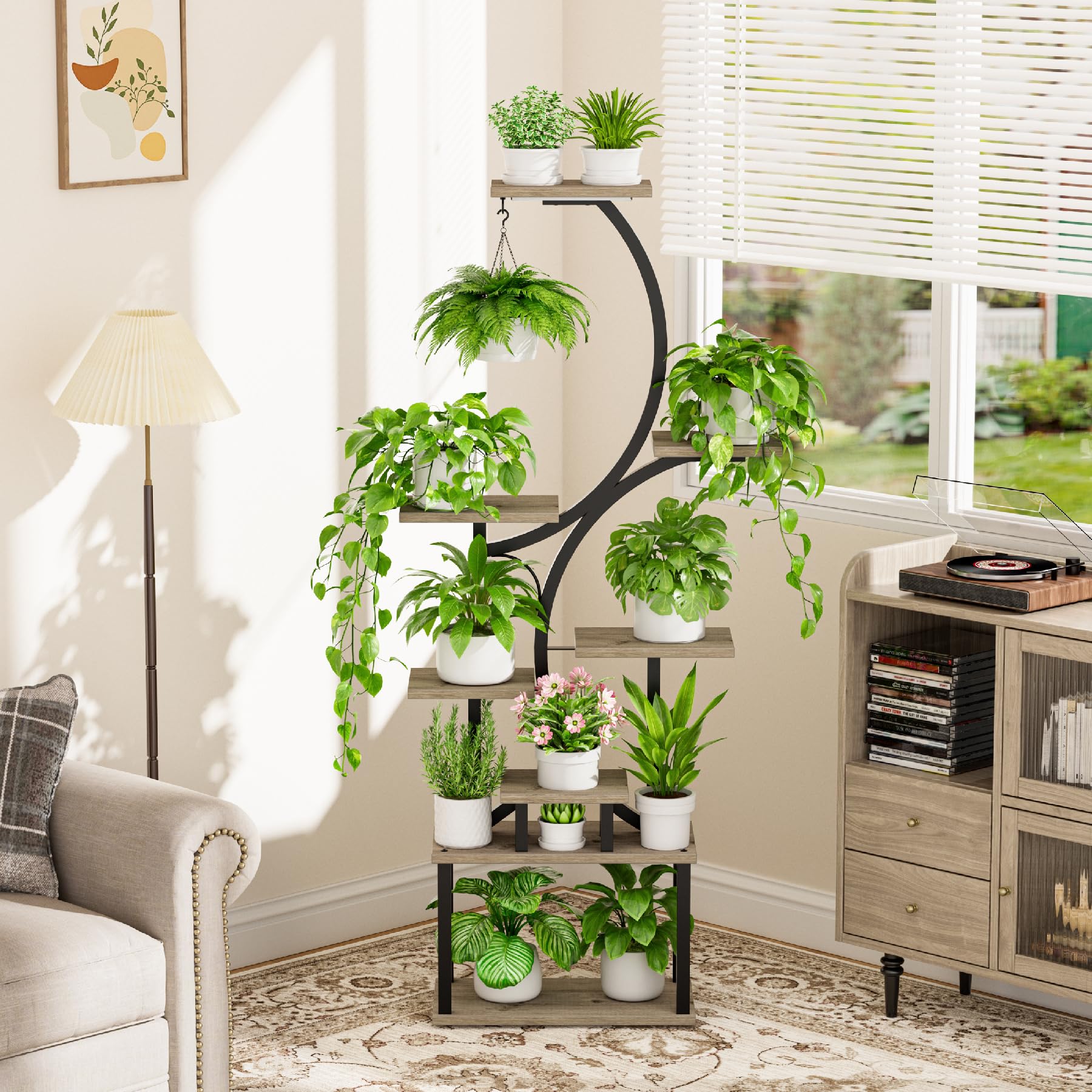 BACEKOLL hook with hanging plant demonstrating space-saving display