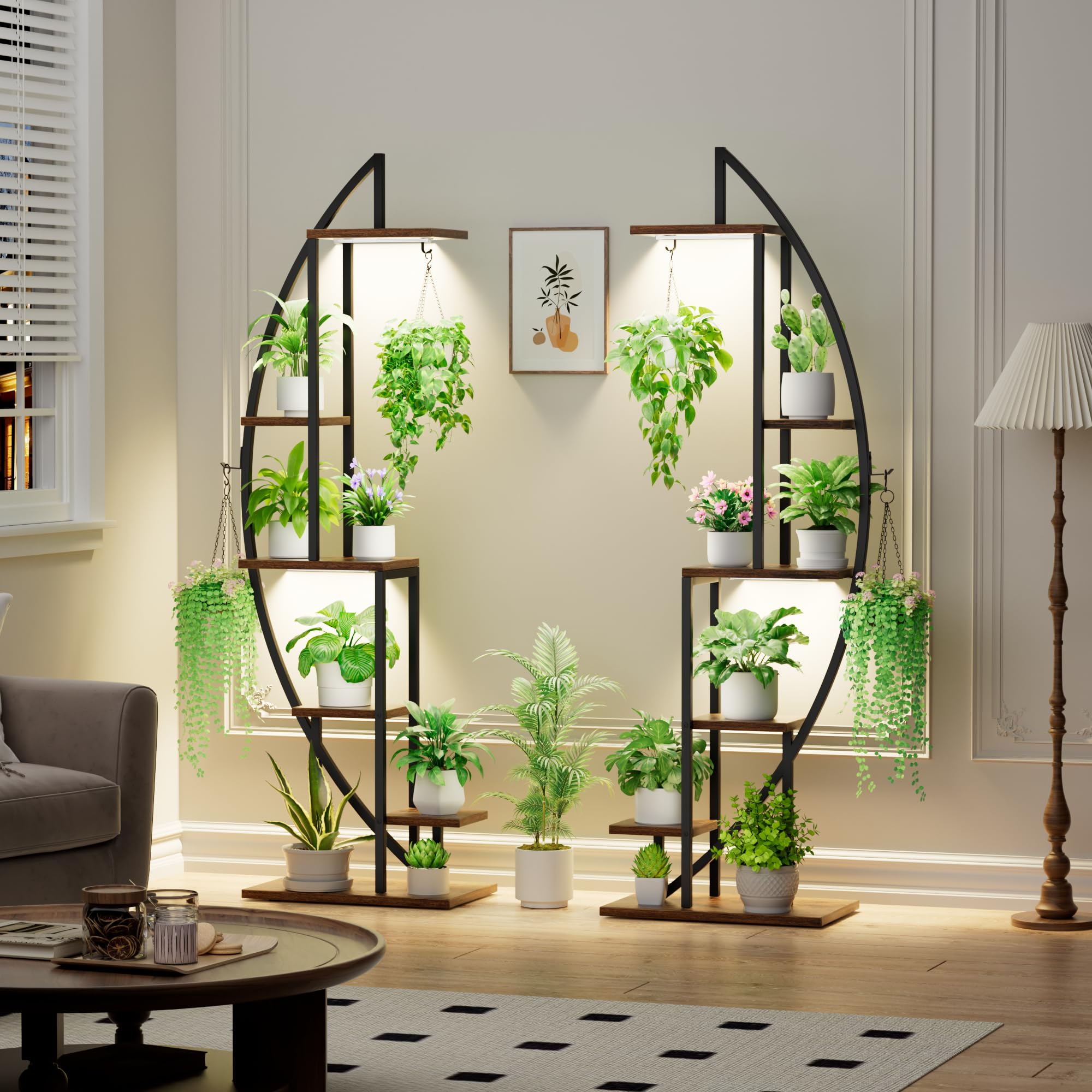 BACEKOLL plant stand styled in a living room corner displaying plants, books, and decorative items for a cozy look