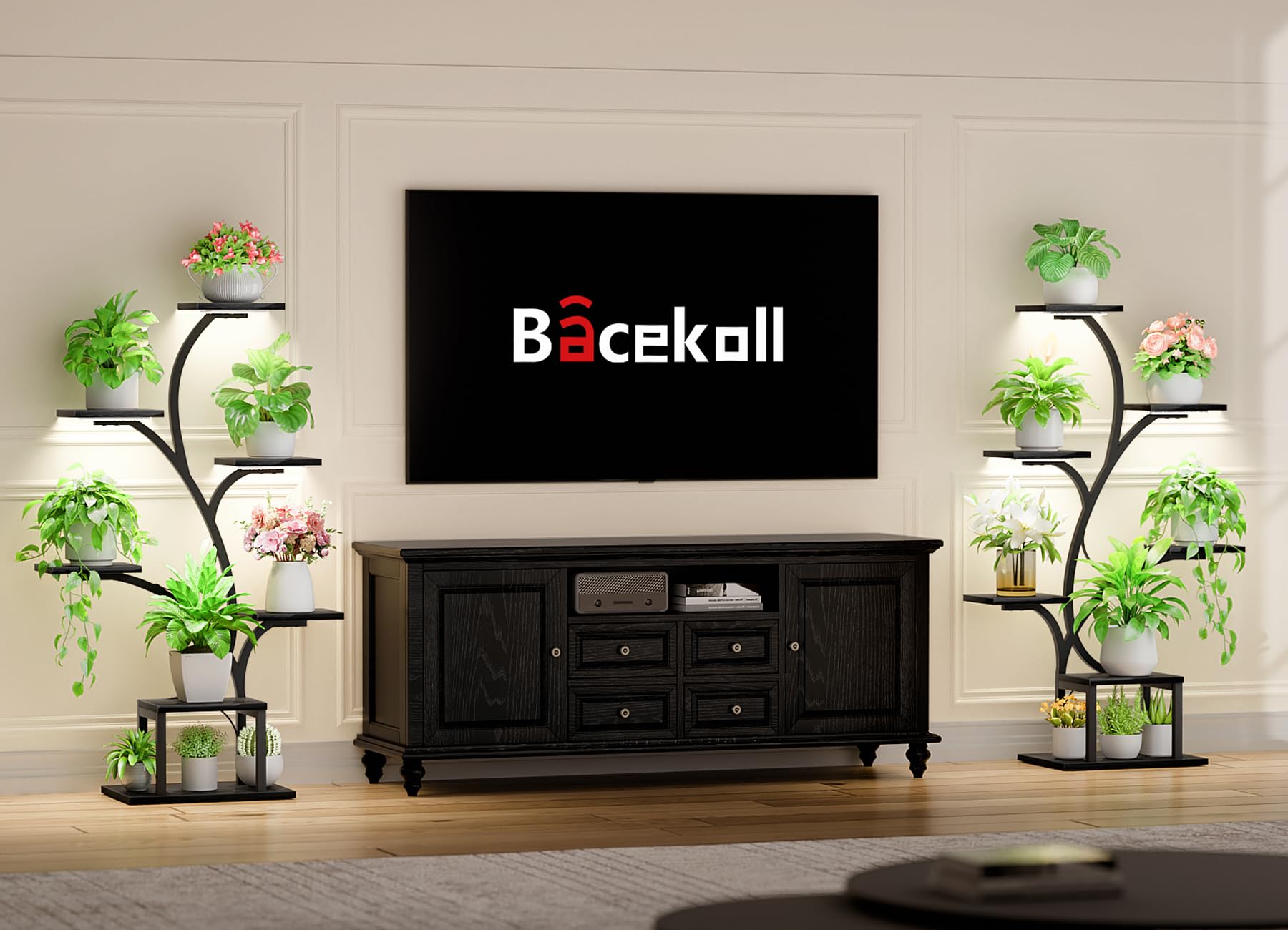 BACEKOLL close-up of full-spectrum LED panel highlighting adjustable brightness benefit