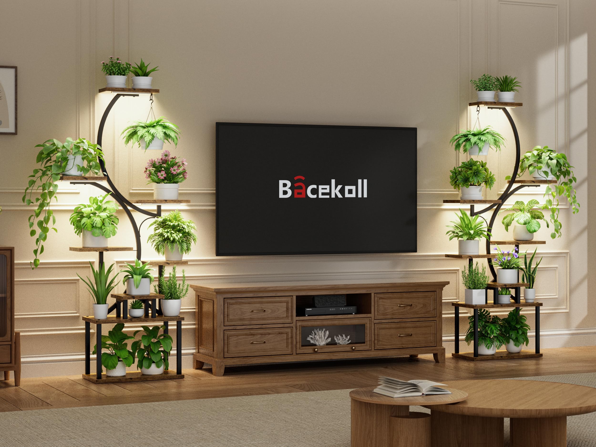 BACEKOLL plant stand placed in a living room corner showing space-saving benefit