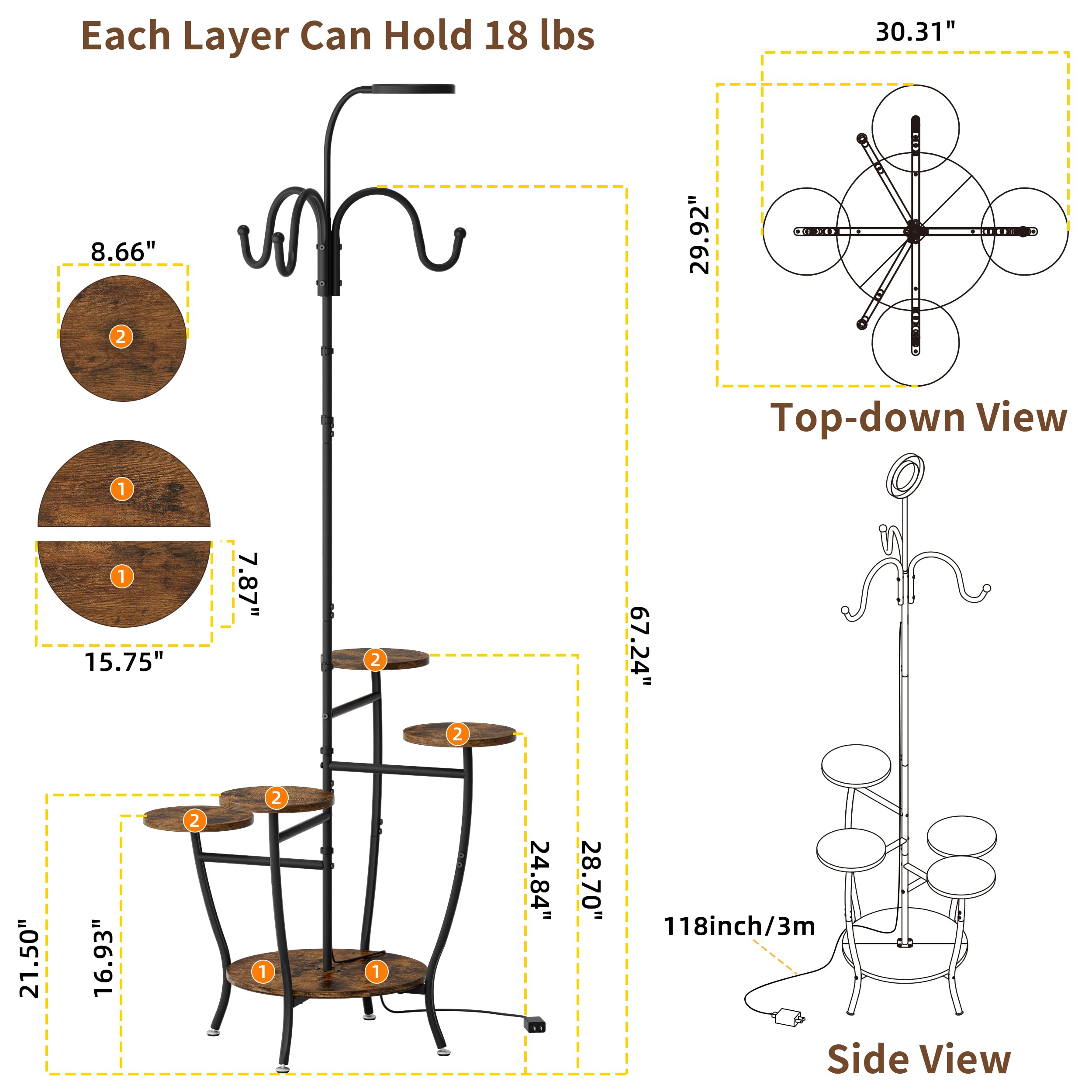 BACEKOLL scale comparison with standard pot illustrating height and tier spacing
