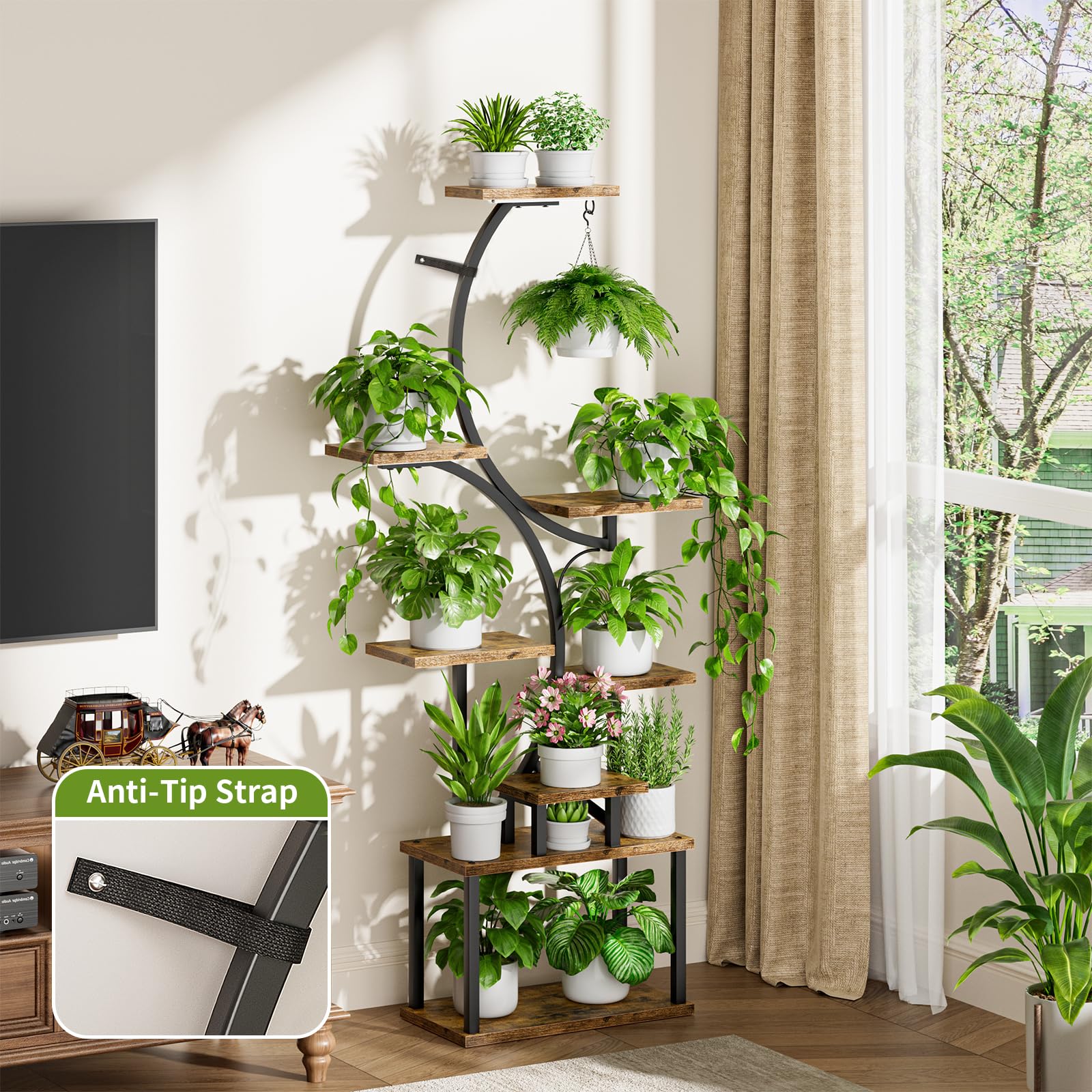 BACEKOLL plant stand beside sofa showing 62-inch height scale benefit