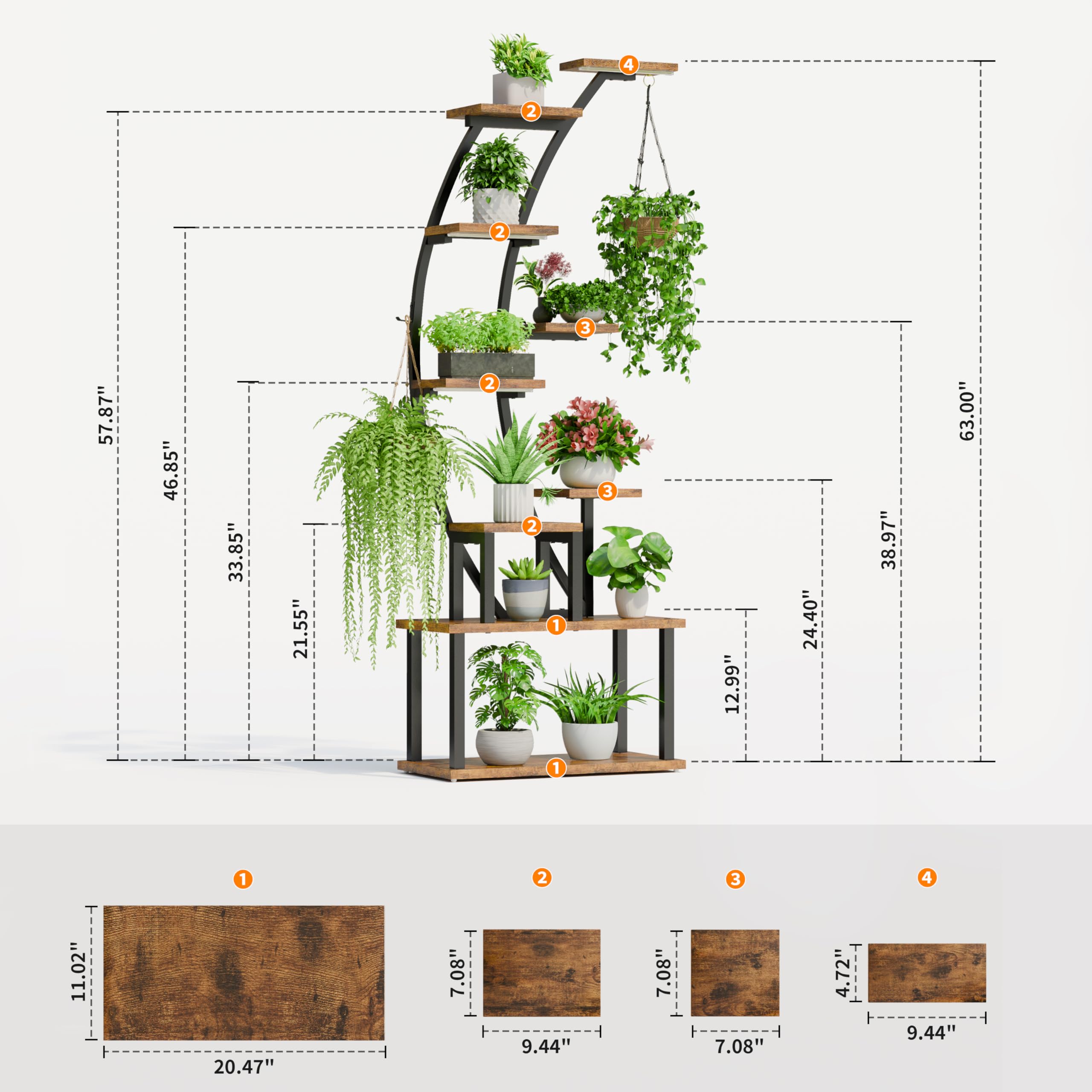BACEKOLL plant stand beside person for scale, demonstrates 63-inch height and compact footprint