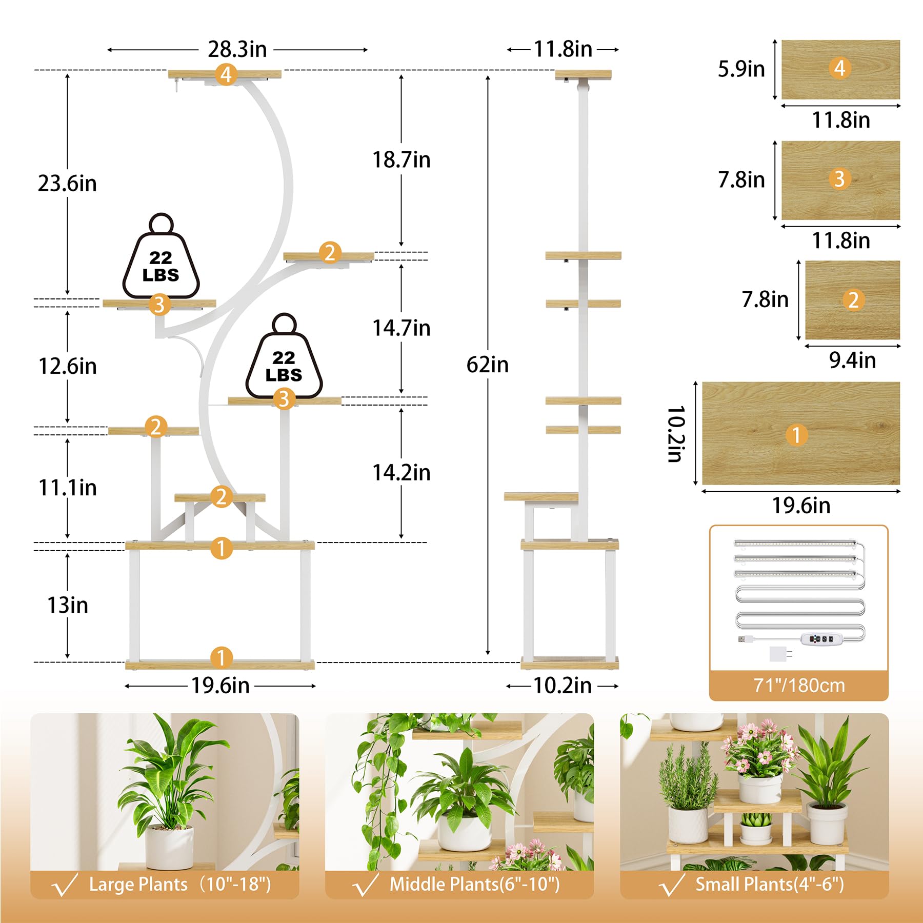 BACEKOLL plant stand with pots showing scale and how many plants it can hold