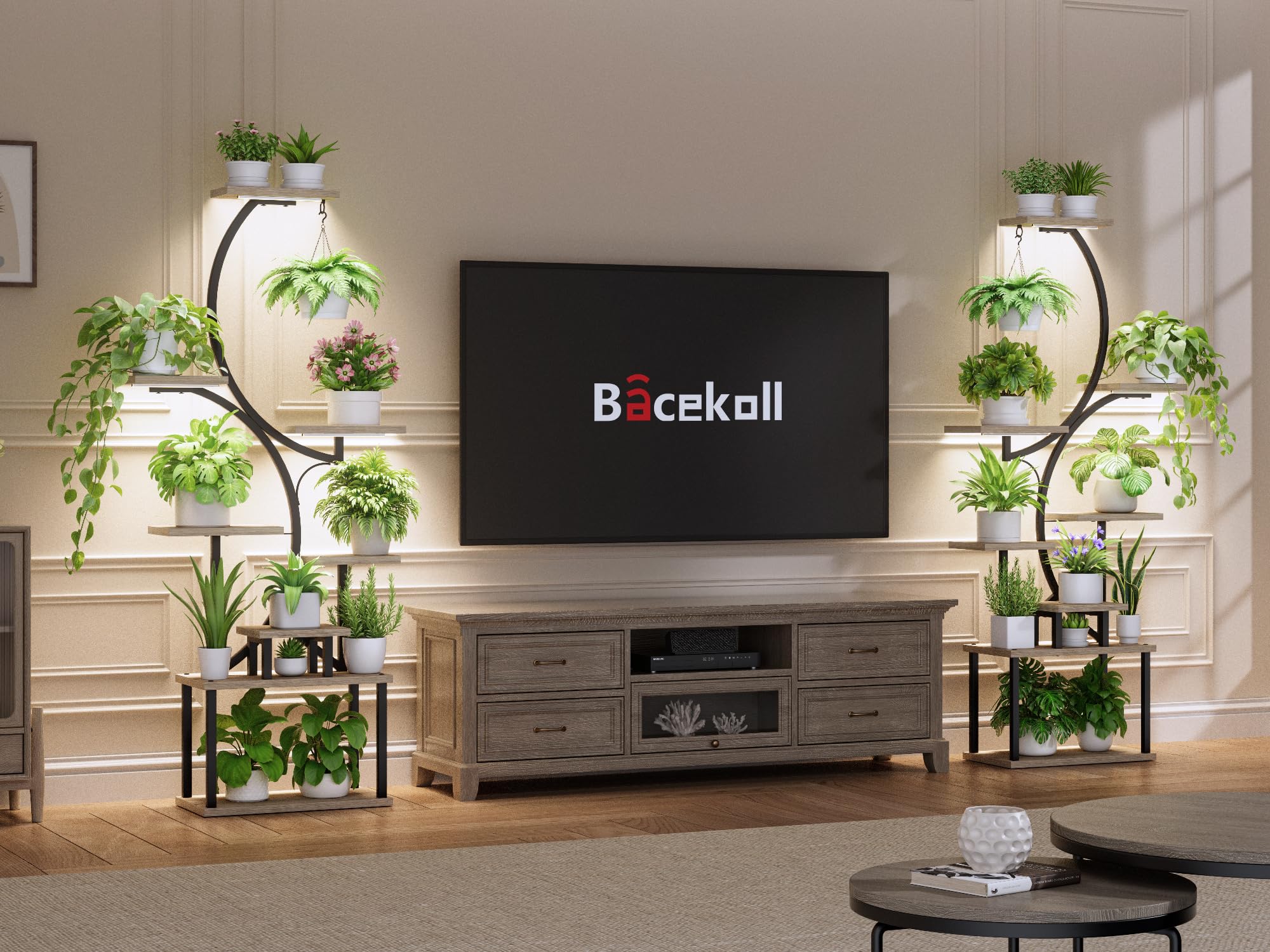 BACEKOLL three-head grow lights illuminated providing even plant light
