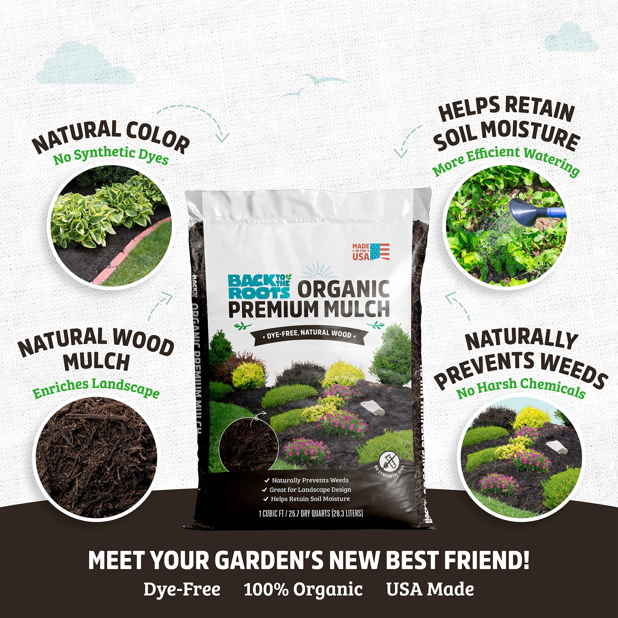 Back to the Roots bag label close-up highlighting organic peat-free claim
