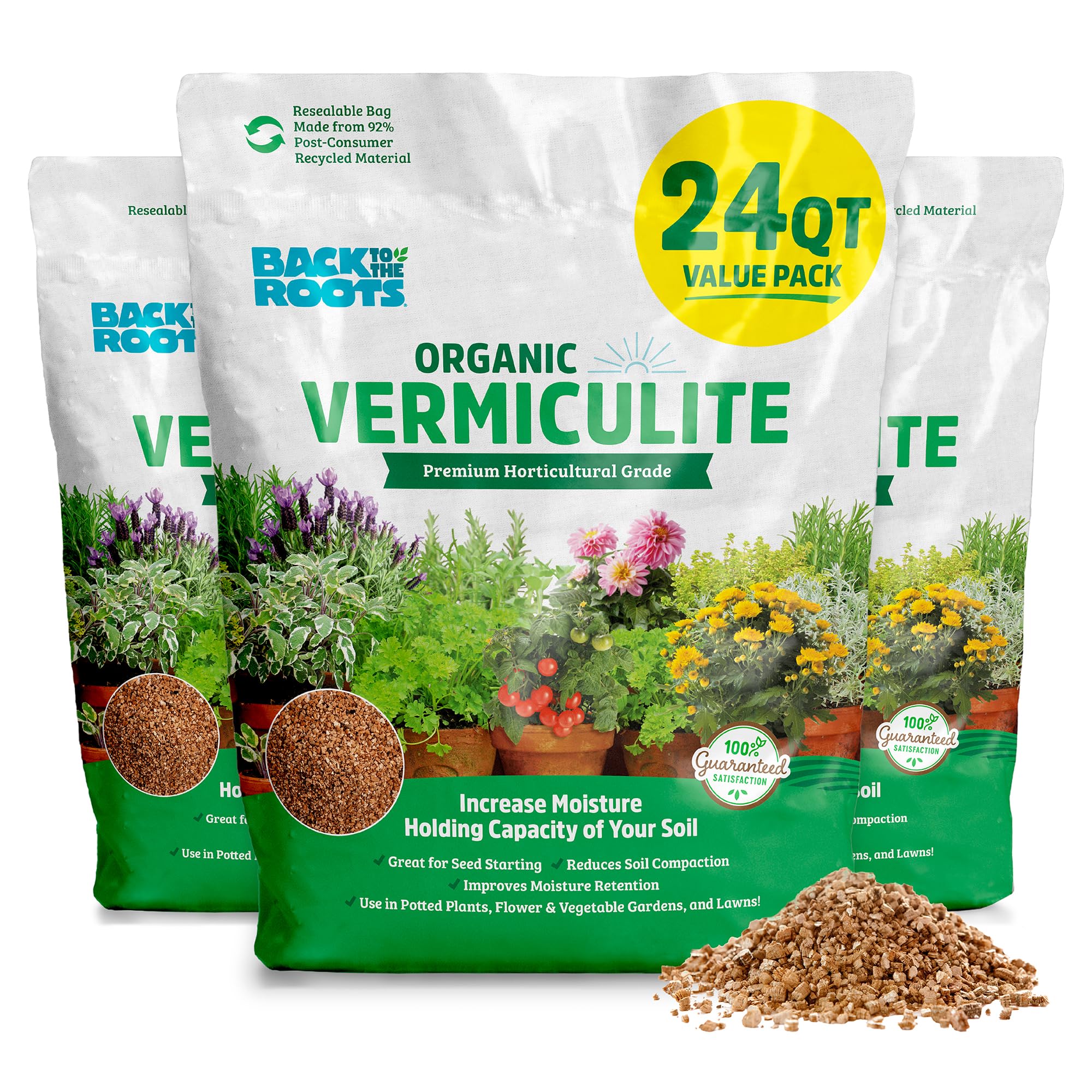 Back to the Roots front packaging showing 24 qt value pack and benefits