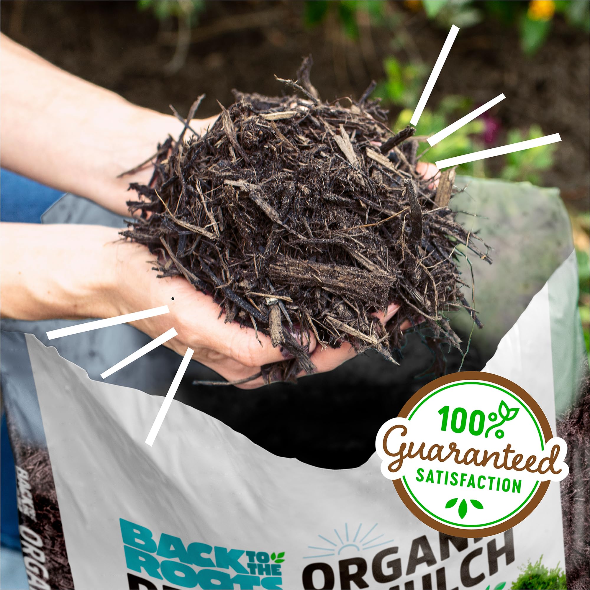 Back to the Roots gardener applying mulch showing easier planting and growth