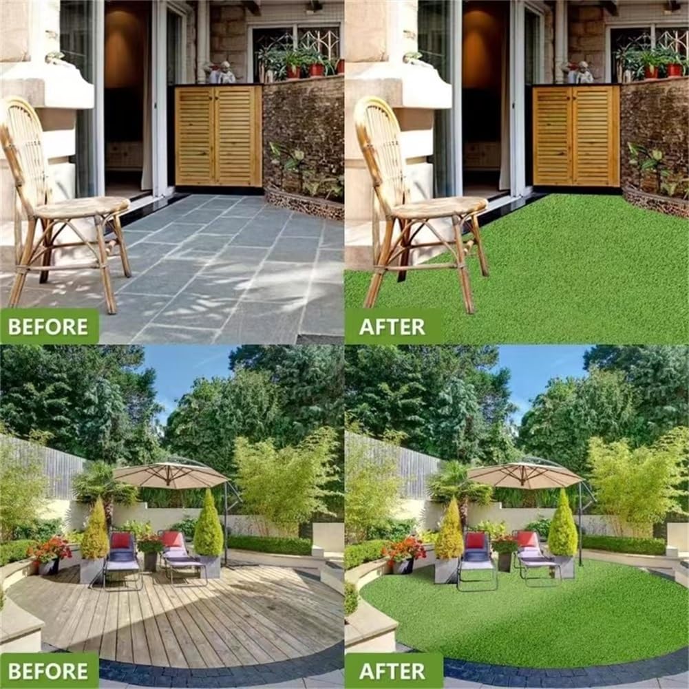 Backontro staged patio with turf rug creating comfortable green lounge area