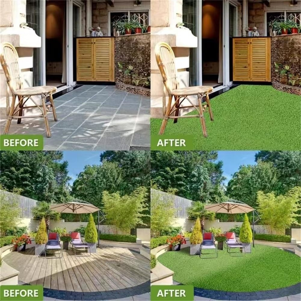 Backontro staged patio with turf rug creating comfortable green lounge area