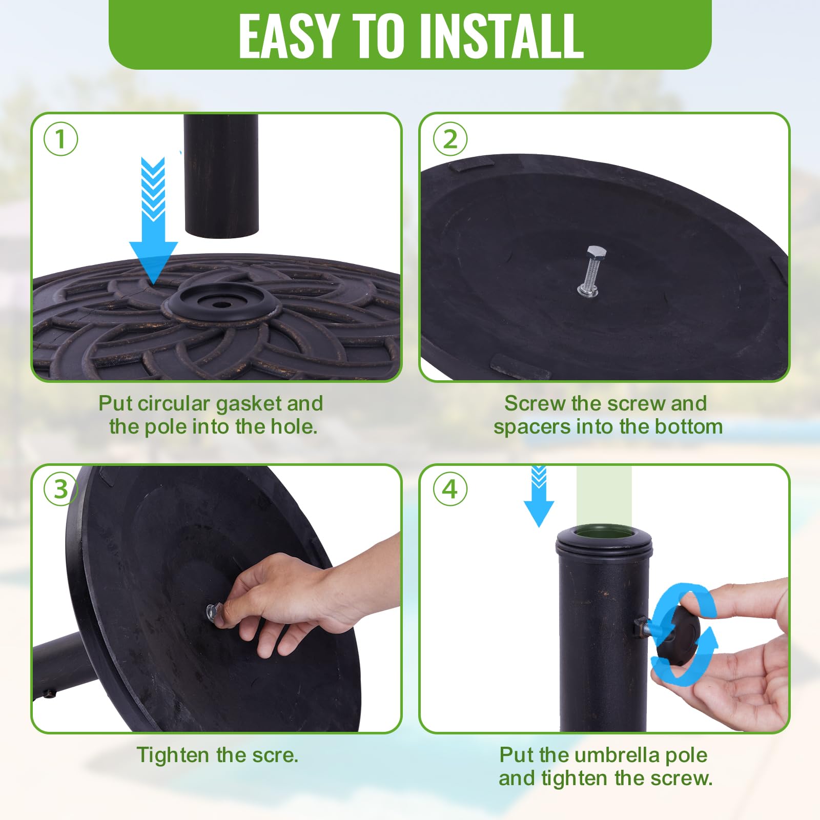 Backyard Expressions adapters and tightening knob detail, enables snug fit