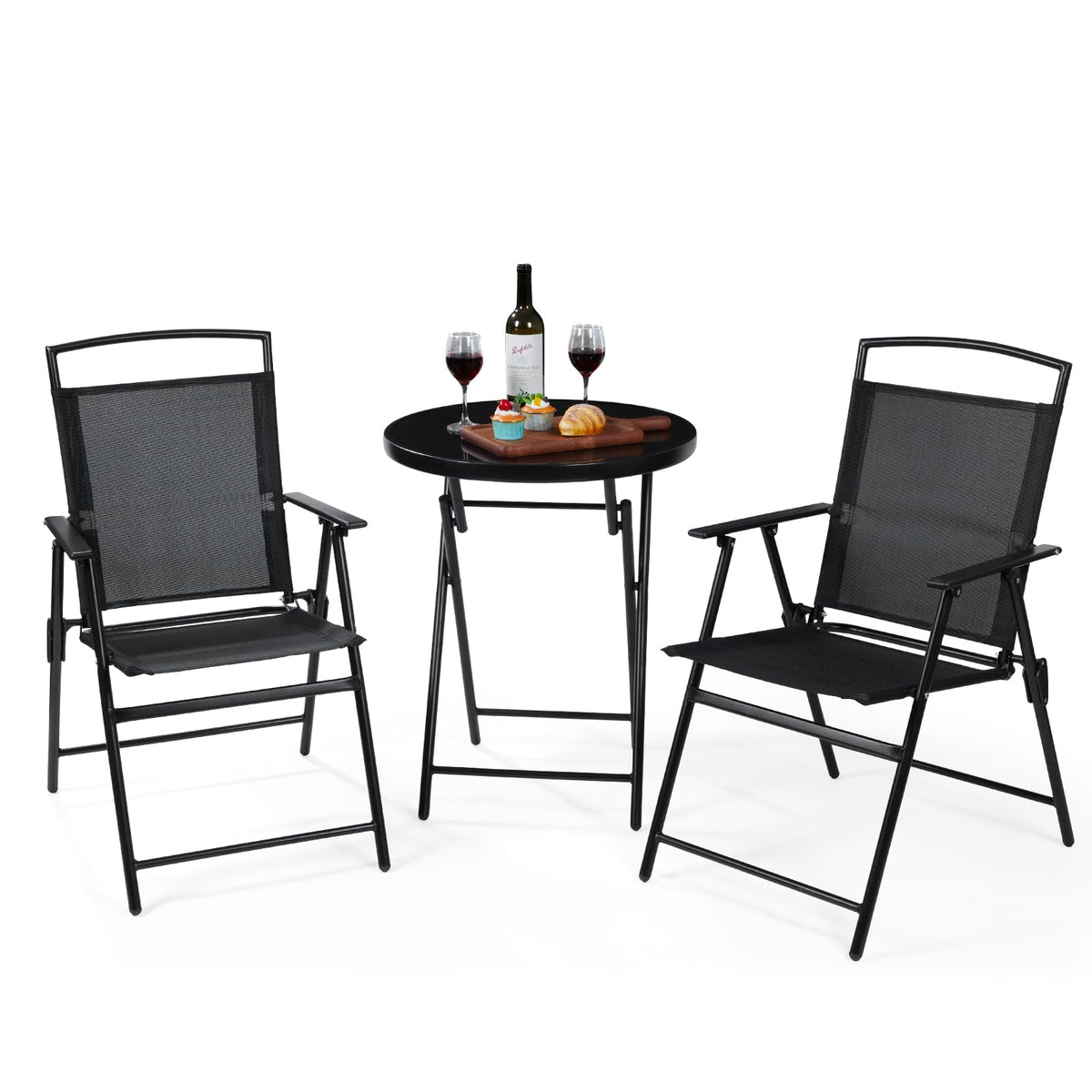 Backyard Expressions front view of bistro set showing compact, stylish seating and table