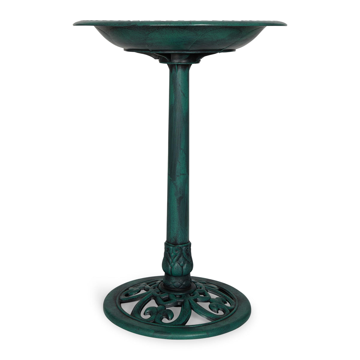 Backyard Expressions front view green bird bath showing elegant shape and durability
