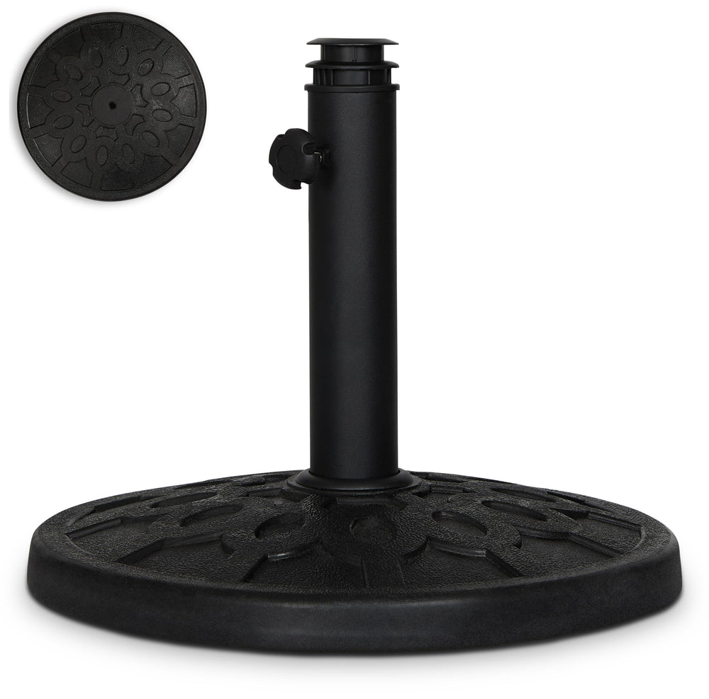 BACKYARD EXPRESSIONS front view of umbrella base showing stable design and classic finish