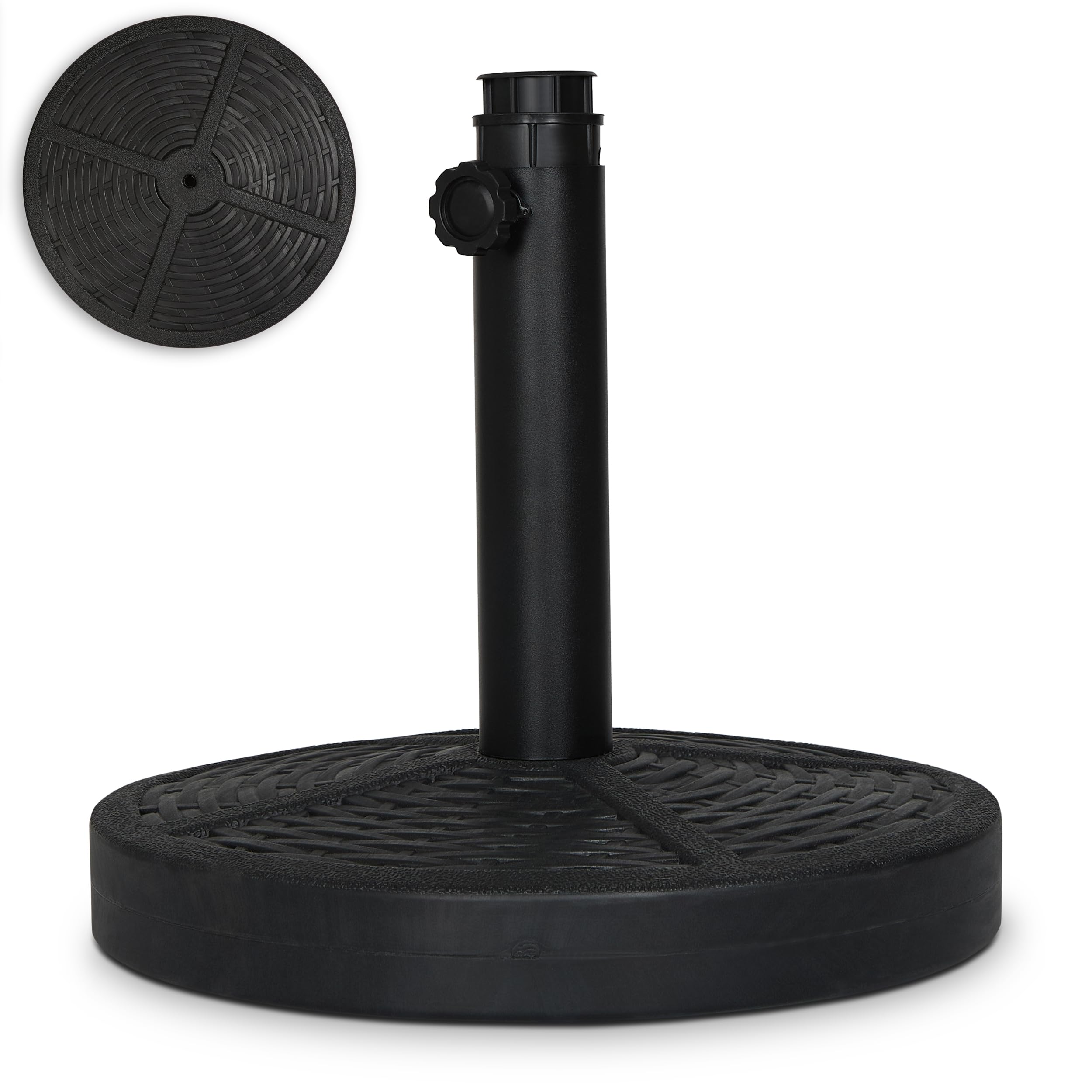 Backyard Expressions front view of umbrella base showing stable design and weight