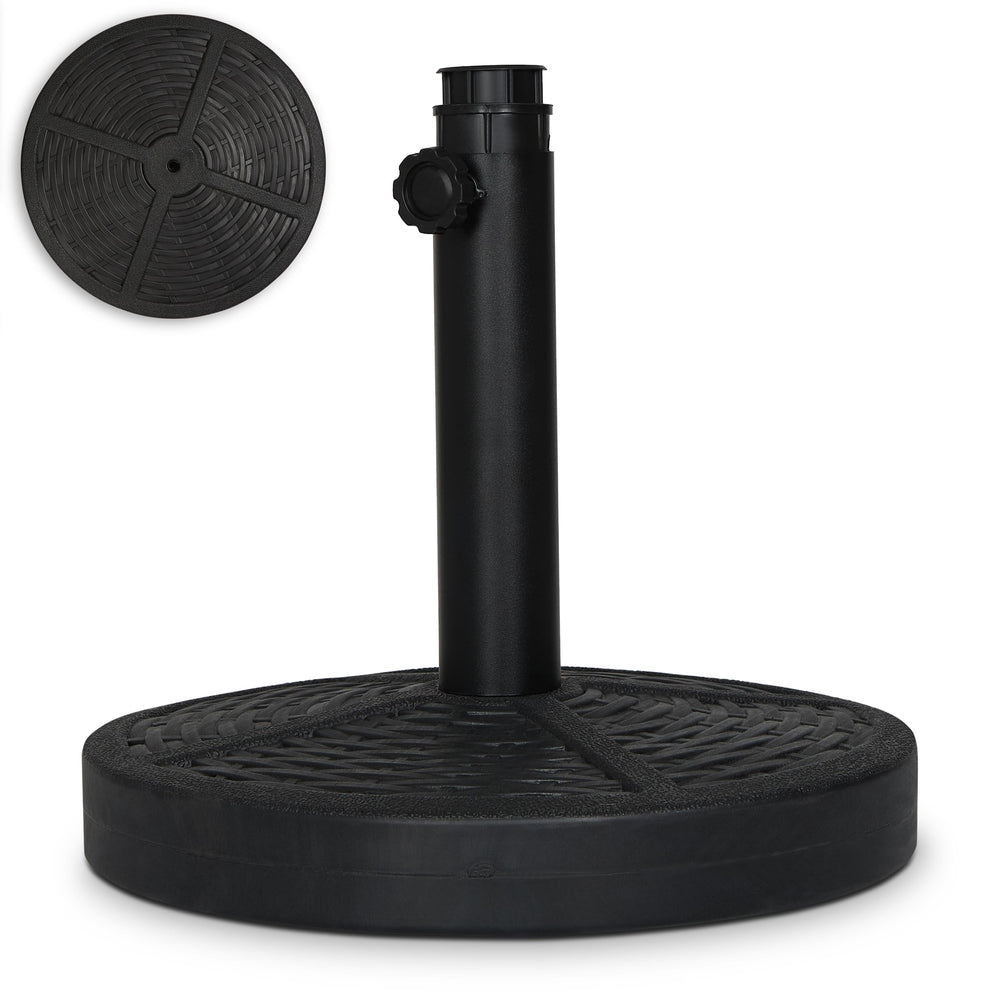 Backyard Expressions front view of umbrella base showing stable design and weight