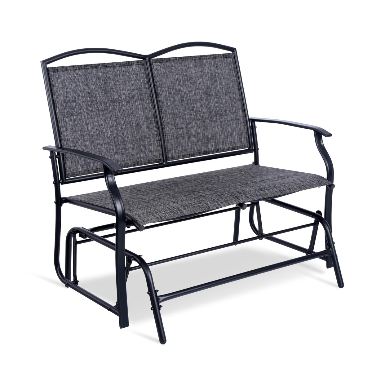 Backyard Expressions front view of two-person glider bench showing seating and modern look