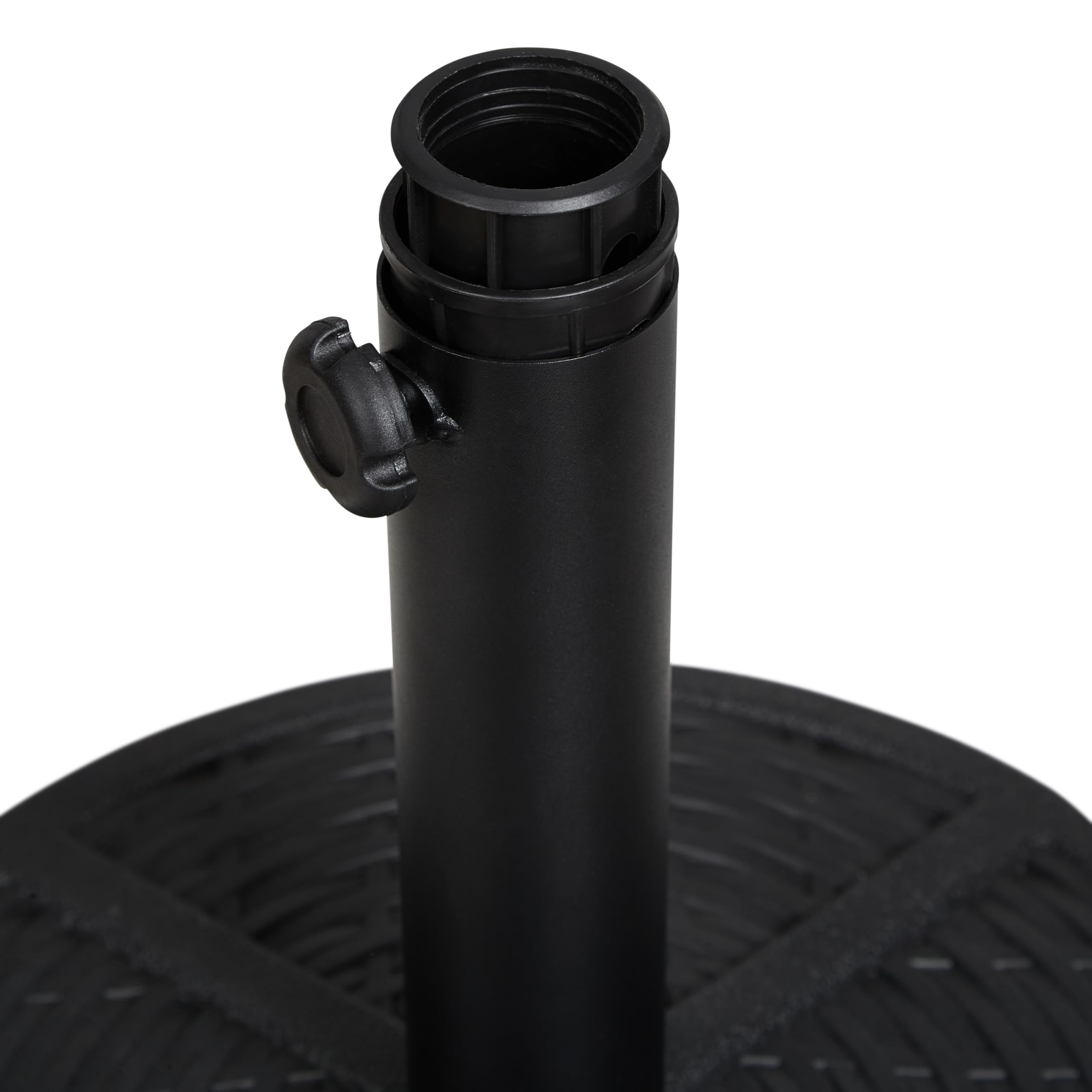 Backyard Expressions umbrella base in patio setting showing attractive practical use