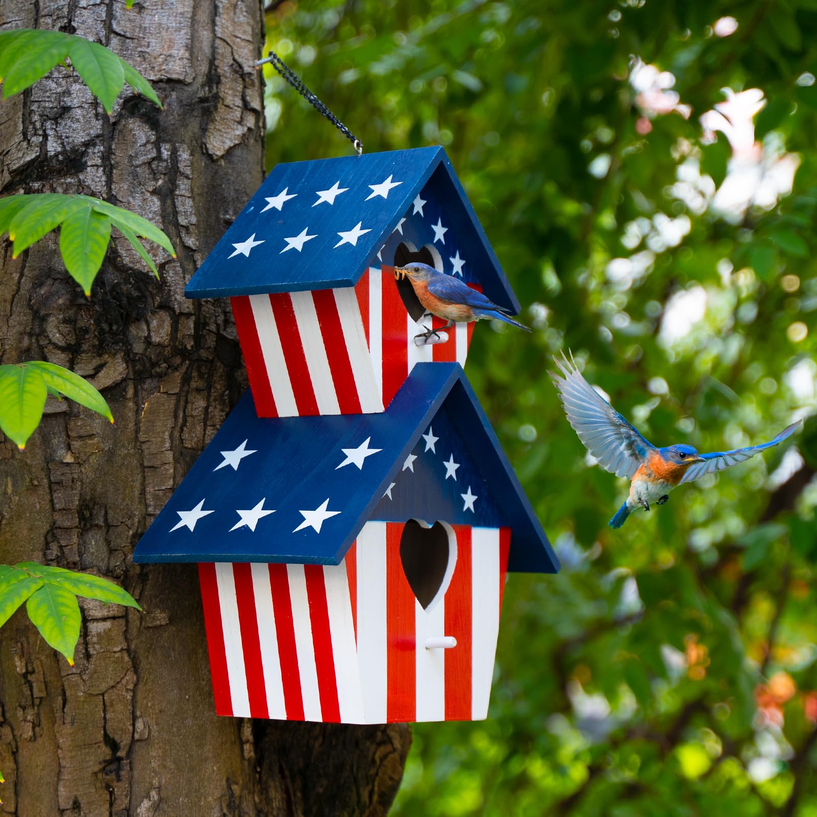 Backyard Expressions painted Americana roof detail, bright decorative yard accent
