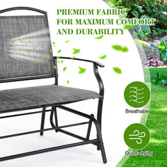 Backyard Expressions on a porch with two people relaxing, demonstrating compact outdoor comfort