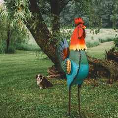 Backyard Expressions rooster close-up of hand-painted feathers highlighting texture