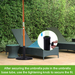 Backyard Expressions base next to patio chair showing scale and placement benefit