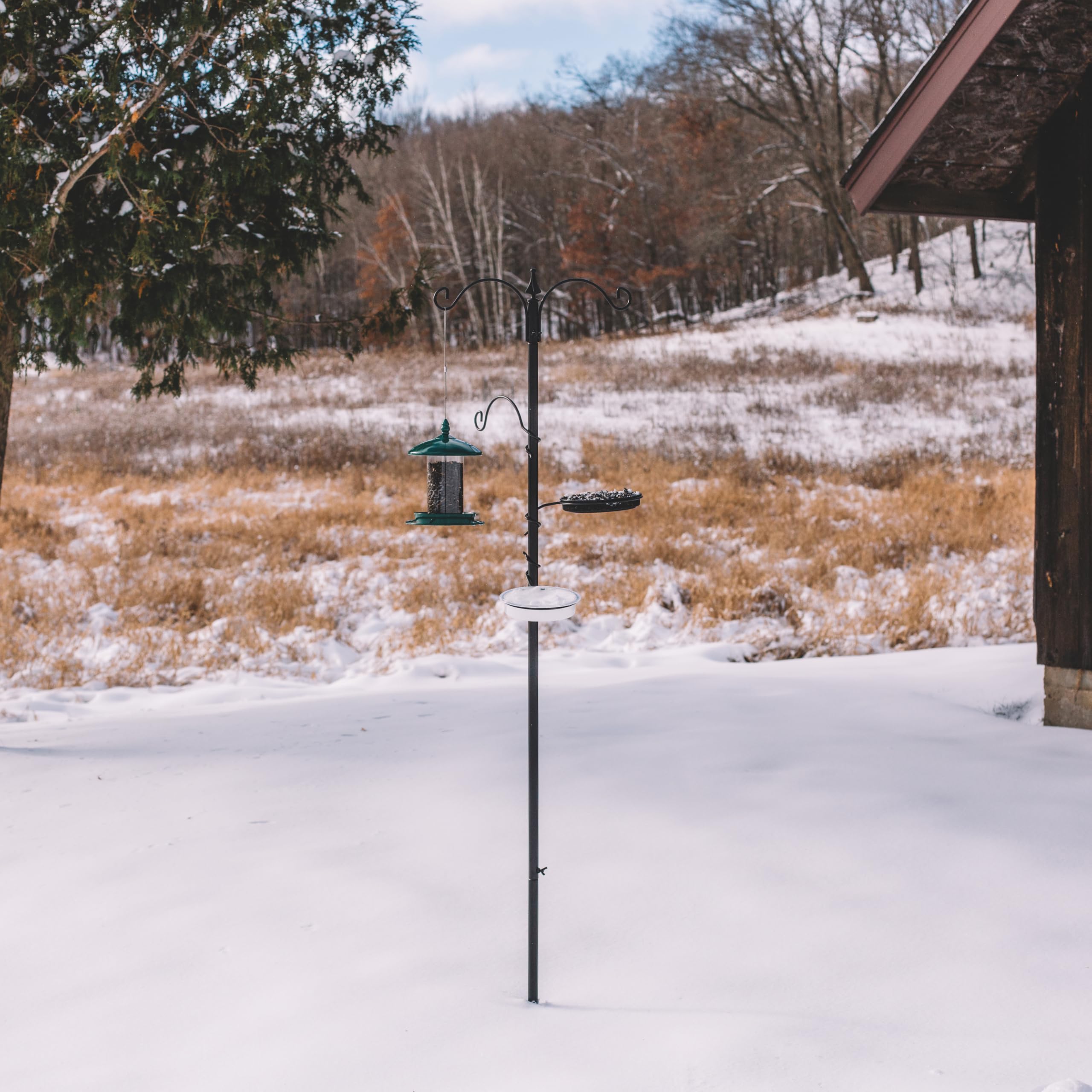 Backyard Expressions three adjustable hooks holding multiple feeders for species variety