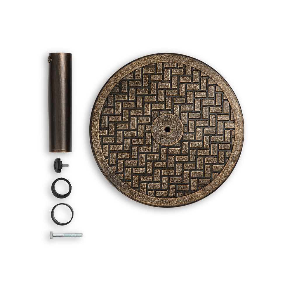 Backyard Expressions stand beside chair showing 15 inch diameter scale and space-saving benefit