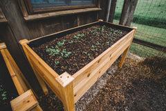 Backyard Expressions raised planter on deck with herbs and vegetables, easier gardening benefit