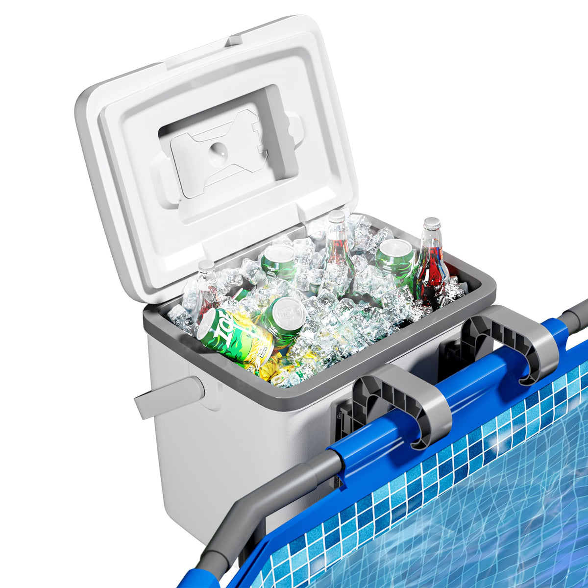 BACOENG front view hanging on pool shows secure mounting and easy access