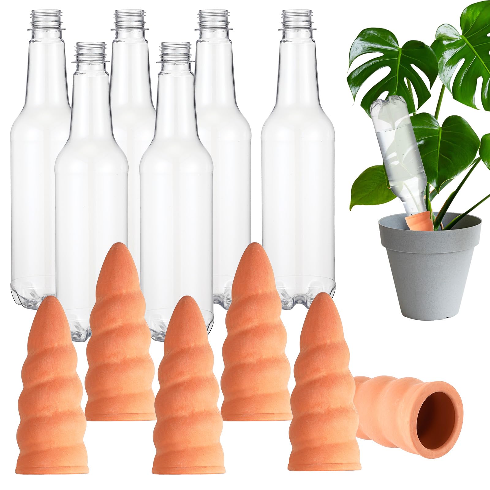 Baderke front packaging showing six spike and bottle set for easy watering