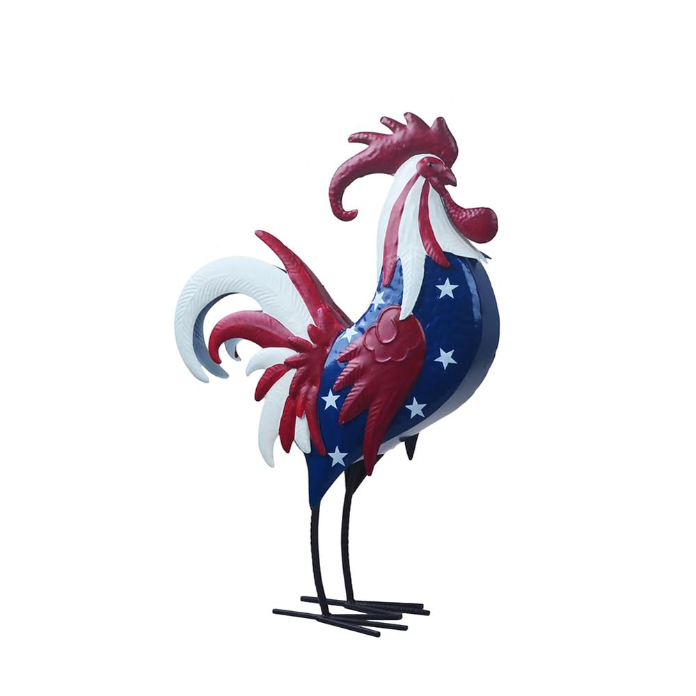 BAENRCY front view of rooster statue showing patriotic colors and curb appeal