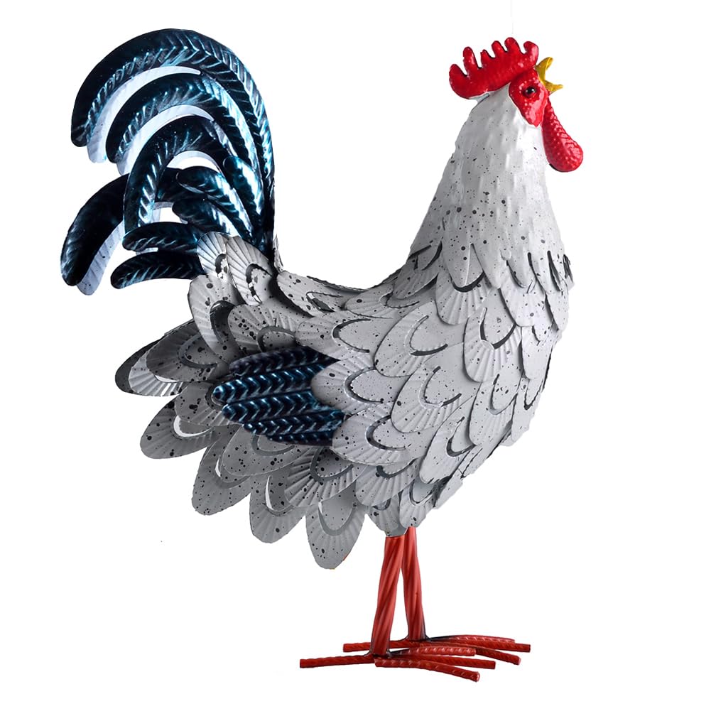 BAENRCY metal rooster statue front view showing colorful decor benefit