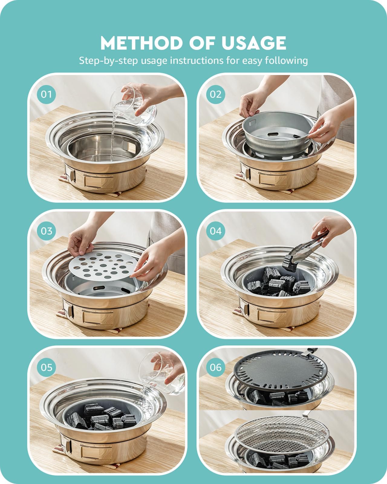Baffect charcoal holder and ash bowl detail emphasizing cleaner burn benefit