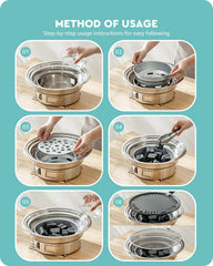 Baffect charcoal holder and ash bowl detail emphasizing cleaner burn benefit