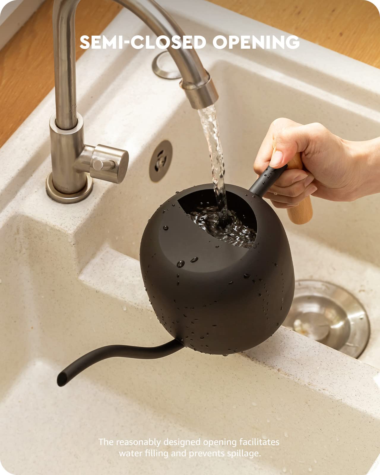 Baffect watering can in use on hanging planter showing reach and access benefit